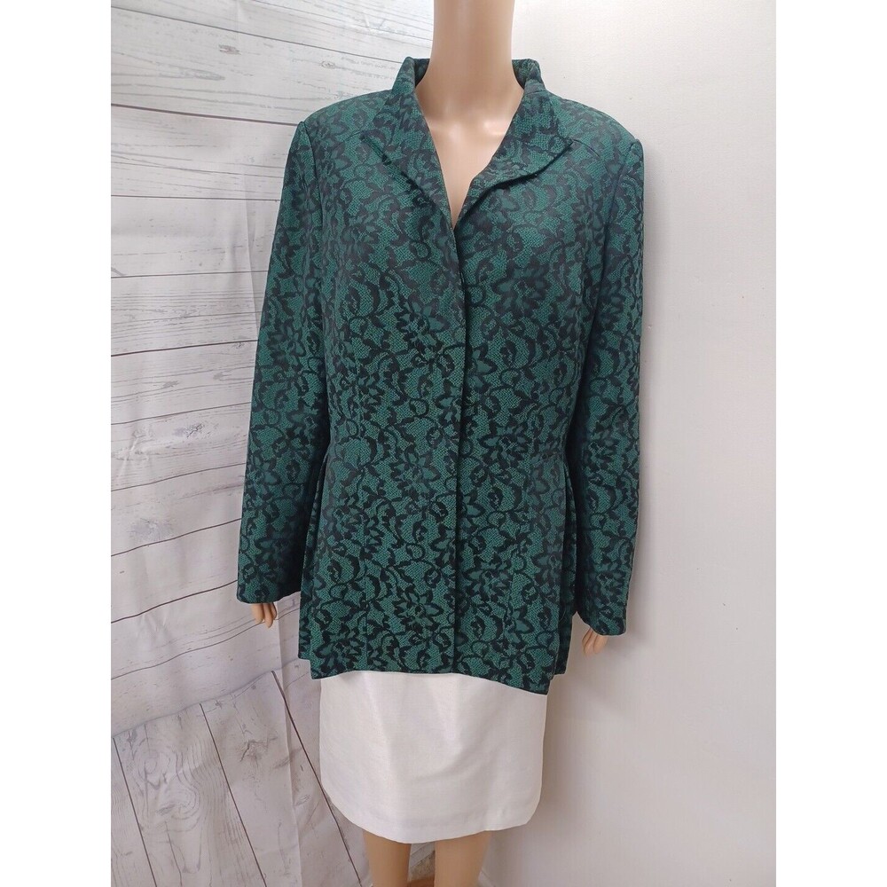 John Meyer/Kasper Suit Set Jacket Skirt White Black Green Floral Sz 10